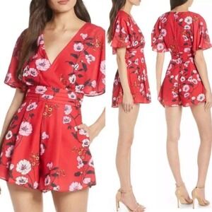 Keepsake Womens‎ Floral Romper XS Red Darkness Dainty Playsuit Oriental Flutter